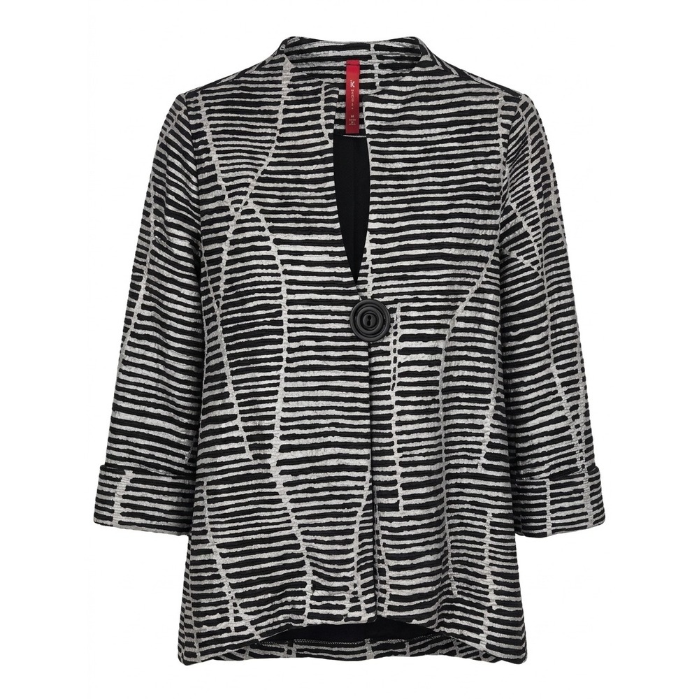IC by Connie‎ K Silver Black Textured Stripe Single Button Jacket 3014J Womens M